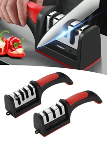 1PC Quick Kitchen Knife Sharpener, 4/3-Step Sharpening System For Fast And Effective Knife Sharpening, Repairs, Sharpens And Polishes Knives, Easy To Use With Non-Slip Handle, Black And Red Finish, Suitable For Sharpening Steel And Ceramic Knives, Ideal For Chefs, Cooks, And Home Kitchens, Ensures Sharp And Knives.
