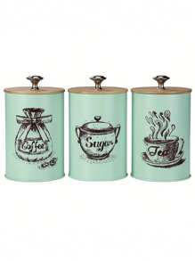 3 件装竹盖密封食品储存容器、茶、咖啡、糖罐、现代简约厨房罐 - 彩色 - 查看 7