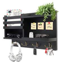 Soporte de pared para llaves, organizador de llaves y correo de madera maciza para pared, perchero de 8 ganchos para llaves para entrada, pasillo, dormitorio, decoración rústica para el hogar - 8 ganchos - Ver 13