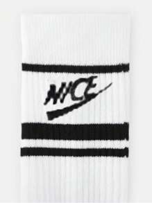 1/3/5 双男女通用白色字母图案中筒运动袜，百搭日常穿着