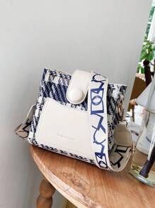 Bolso de hombro de mujer versátil de bloques de color a cuadros, bolso cruzado pequeño cuadrado de moda, bolso de estilo único casual de alta gama para primavera - Blanco - Ver 10