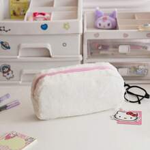 Sanrio 1pc Sanrio Hello Kitty Plush Transparent Window Pencil Case, Cute Cartoon Student Stationery Storage Bag With Zipper, Suitable For Birthday/Back To School Gifts