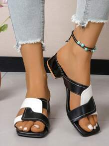 Women's Black & White Contrast Color High Heel Sandals, Fashionable & Casual Stylish Ladies Sandals - Black - View 4