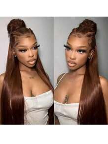 ZHENDEFA Invisi Strap 360 Full Lace Glueless Wig Chocolate Brown Colored Lace Frontal Wig 180 Density Straight Lace Front Human Hair Wig - Chocolate Brown - View 6