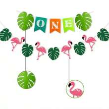 1pc Hawaiian Tropical Flamingo Summer Party Decor Banner Garland Bunting Tropical Jungle Banners Happy Birthday Decoration - Multicolor - View 7