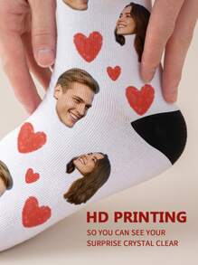1 par de calcetines de tubo medio personalizados para hombres, con cualquier rostro impreso, calcetines personalizados con fotos, pareja de calcetines con imágenes personalizadas e interesantes, adecuados para el Día de San Valentín, cumpleaños, obsequios y otras ocasiones, perro, colorido, lindo, adorable, sencillo, divertido, personalizado, único, ideal para él, ideal para ella, novio, novia, familia, amigos, abuelos