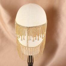 1pc Elegant Tassel Rhinestone Face Mask, Fashion Rhinestone Face Veil Headdress For Halloween Costume Party - A - View 8