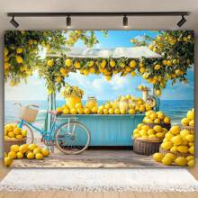 1 Banner de fundo de bicicleta de praia com barraca de limão de verão em fibra de poliéster, adequado para aniversários, casamentos, aniversários e decorações de festa multifuncionais, com tamanhos que variam de 39 x 59 polegadas a 70,8 x 90,5 polegadas