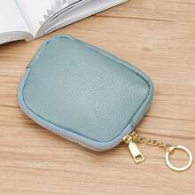 1pc Soft Leather Texture Women Zipper Mini Wallet Small Purse For Cards Keys Coins Vintage Design For Women Wallet Purse Wallet Coin Wallet Wallet - Blue - View 18