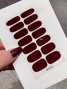 女士自粘指甲贴，多色可选，防水全指甲覆盖艺术贴纸，指甲贴，易于使用，无需去除指甲油，适用于节日和派对装饰，时尚 - 酒紅色 - 查看 3