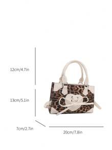Un nuevo bolso de mano mini cuadrado de estilo retro con estampado de leopardo para el otoño y el invierno. Decoración con lazo, apertura con cremallera, correa de hombro ajustable y larga, con capacidad pequeña. Adecuado para el uso diario, ocio y estudiantes de mujeres.