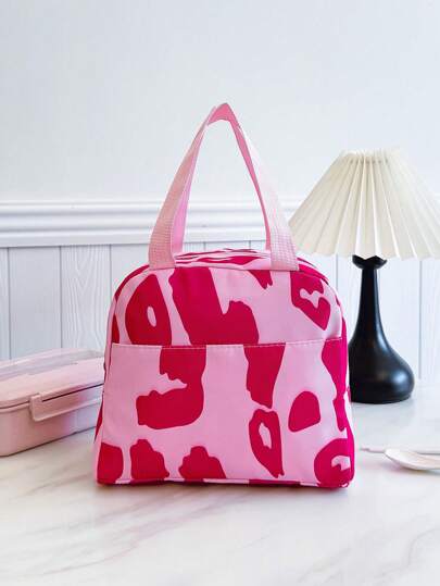 Portable Lunch Bag, Thermal Lunch Box, Bento Bag, Dinner Insulated Bag, Thickened Cute Lunch Fruit Bag For Students, Pink Leopard Print Floral Bag, School Supplies