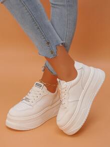 Women's Thick Sole Sneakers, Spring & Autumn New Breathable Comfortable Versatile White Casual Shoes, Height Increasing