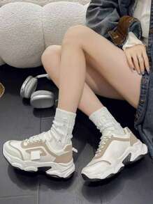 1 Pair Girl's 2025 New Spring Ugly Sneakers, Versatile Soft Bottom Sports Casual Shoes, Platform Increased Height, Suitable For Spring, Summer, Autumn