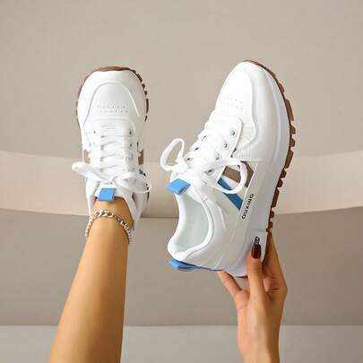 ZKBBO Giày thể thao thường ngày cho nữ, da PU, giày thể thao đế bằng nhẹ, phong cách thoải mái