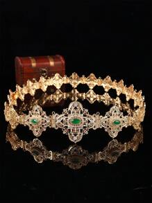 Moroccan Fashionable And Luxurious Women's Golden Waist Belt, Featuring A Star-Shaped Openwork Carving Adorned With Numerous Rhinestones. This Versatile Waist Chain For Women's Dresses Comes With An Adjustable Length, Perfect For Arabic Women's Weddings And Festive Occasions. - Multicolor - View 14