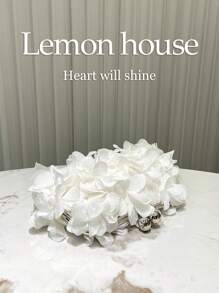 1 件白色女士优雅花卉花瓣形晚宴手拿包、婚礼新娘派对礼服手提包、白色浪漫花朵包、复古扣钱包