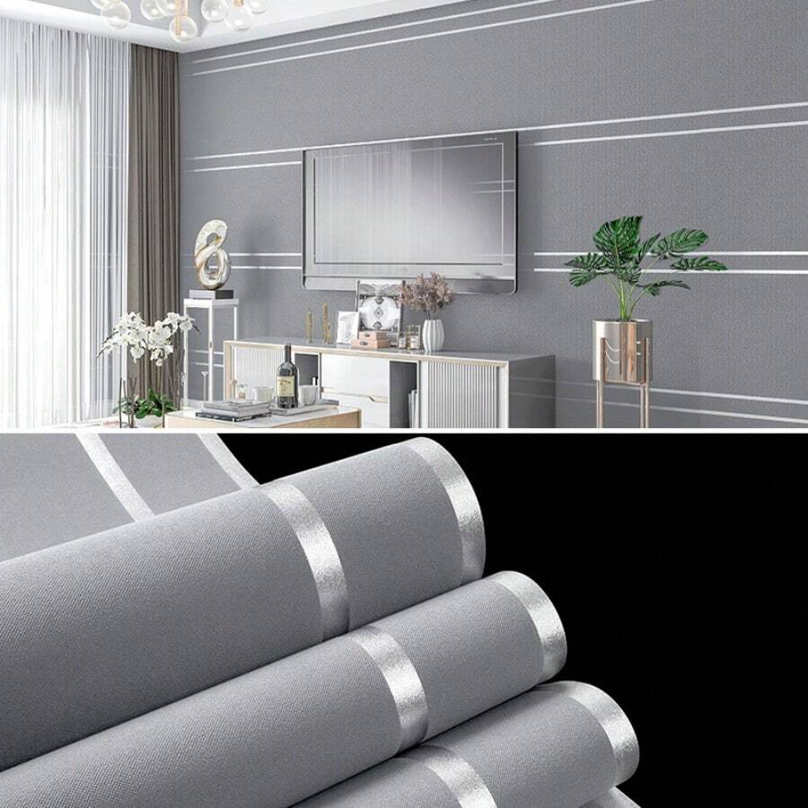 1 rollo de papel tapiz de imitación con rayas horizontales de estilo nórdico moderno minimalista, de 20.8 pulgadas x 374 pulgadas, hecho de tela no tejida gruesa, adecuado para decoración de pared del fondo de la sala de estar y TV