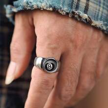 1 chiếc nhẫn may mắn hình số 8 bằng thép không gỉ, được phủ nhựa, kiểu dáng tối giản dành cho nam giới, quà tặng Lễ Tạ ơn, Giáng sinh, Halloween. - Bạc - Xem 3