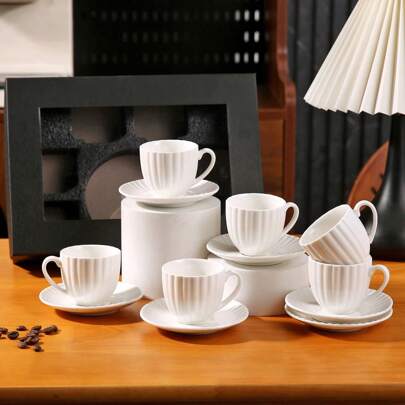 90-100毫升/3.1-3.3盎司 奢华镀金陶瓷咖啡杯碟套装，适用于意式浓缩咖啡、土耳其咖啡、美式咖啡、拿铁咖啡