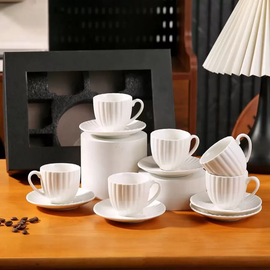 90-100毫升/3.1-3.3盎司 奢华镀金陶瓷咖啡杯碟套装，适用于意式浓缩咖啡、土耳其咖啡、美式咖啡、拿铁咖啡