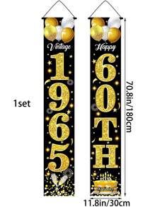 1 Set Black & Gold Glitter Birthday Porch Banner - 70.8 X 11.8 Inches, Multiple Age Ranges (16/18/20-80 Years Old) Porch Sign, For Birthday Party Decor, Outdoor Porch Backdrop, And Gifts