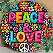 1pc Retro ijzeren bord, 8x8 inch - Peace And Love wanddecoratie, waterdicht, kleurvast, hitte- en koudebestendig, voorgeboorde gaten voor eenvoudige installatie, geschikt voor thuis, garage, veranda, café, club - Engelse tekst, multifunctionele binnen-/buitendecoratie