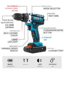 Taladro de impacto y controlador inalámbrico de ión de litio de 21V máx. - Poderoso sin escobillas, kit de herramientas eléctricas con 1 batería y cargador, 24 accesorios y bolsa de herramientas para tareas de mejora y reparación del hogar sin esfuerzo, alta torsión 35 velocidades ajustables