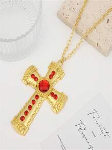 Modischer Schmuck für Herren und Damen, Totenkopf Halskette, vielseitiger Retro-Look, diamantbesetzter langkettiger Kreuz-Sweater, Zubehör für den Tag der Himmelfahrt Jesu
