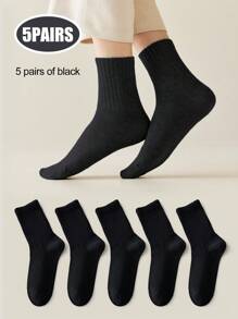 5 Pairs/10 Pairs Men's Neutral Mid-Calf Socks, High Elasticity, Antibacterial & Odor-Resistant, Solid Black/White/Gray Simple Cotton Socks Suitable For Casual, Daily, And Business Wear