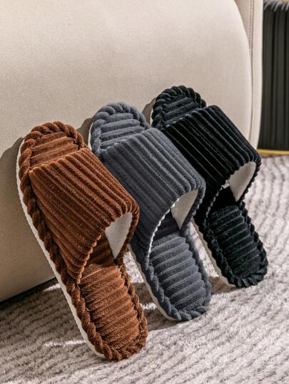 Unisex Indoor Slippers, Open-Toe Slip-On Slides For Bedroom, Living Room, All Season, Suitable For Couple & Family, Wooden Floor, Home Use