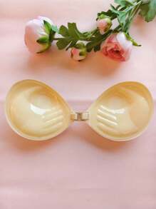 1pc Reusable Thick Bust Enhancing Adhesive Bra, Lift & Cleavage Boost Backless, Strapless Invisible Bra For Women - Apricot - View 1