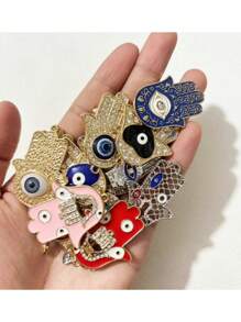 5 件恶魔眼金属泪珠棕榈吊坠、DIY 项链配件、独特珠宝 - 彩色 - 查看 3