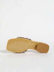 Fashionable New Women's Sandals, Wide Straps Pearl Rhinestone Decor, Sexy Peep Toe, Versatile Casual Low Heels, Summer - Gold - View 5