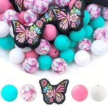 Juego de 25 piezas de cuentas de silicona con forma de mariposa - Kit de abalorios para manualidades de joyería DIY, llaveros, decoración de bolígrafos y accesorios de cadena de bolsos - Cuentas para decoración de pulseras, collares y colgantes - Material de silicona sin costuras - Multicolor - Ver 12