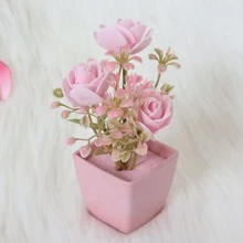 1 件迷你人造盆栽植物 - 塑料假花，适用于家庭办公室装饰，适合架子、桌面、书柜