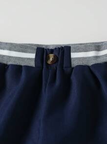 Tween Boys' Casual Summer Ribbed Waist 3-Button Shorts - Navy Blue - View 3