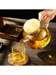 1pc High Capacity Thick Glass Teapot With Infuser - Heat Resistant, Suitable For Blooming Tea And Iced Drinks, Ideal Choice For Home Use