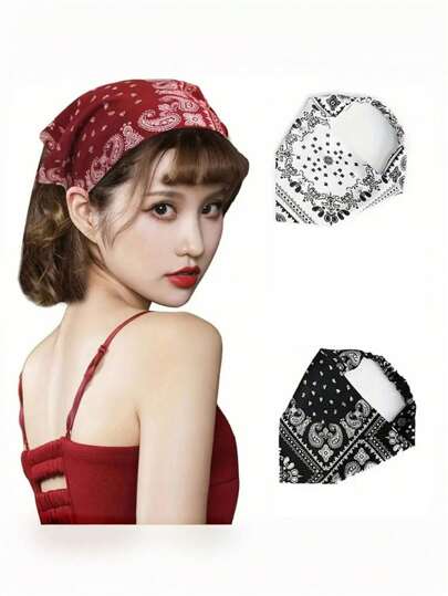 1件装女士复古优雅佩斯利花纹三角围巾，头巾，多功能发带，适合日常外出、发饰、头巾式发带，秋冬季度假装扮，女士头巾，柔软头巾