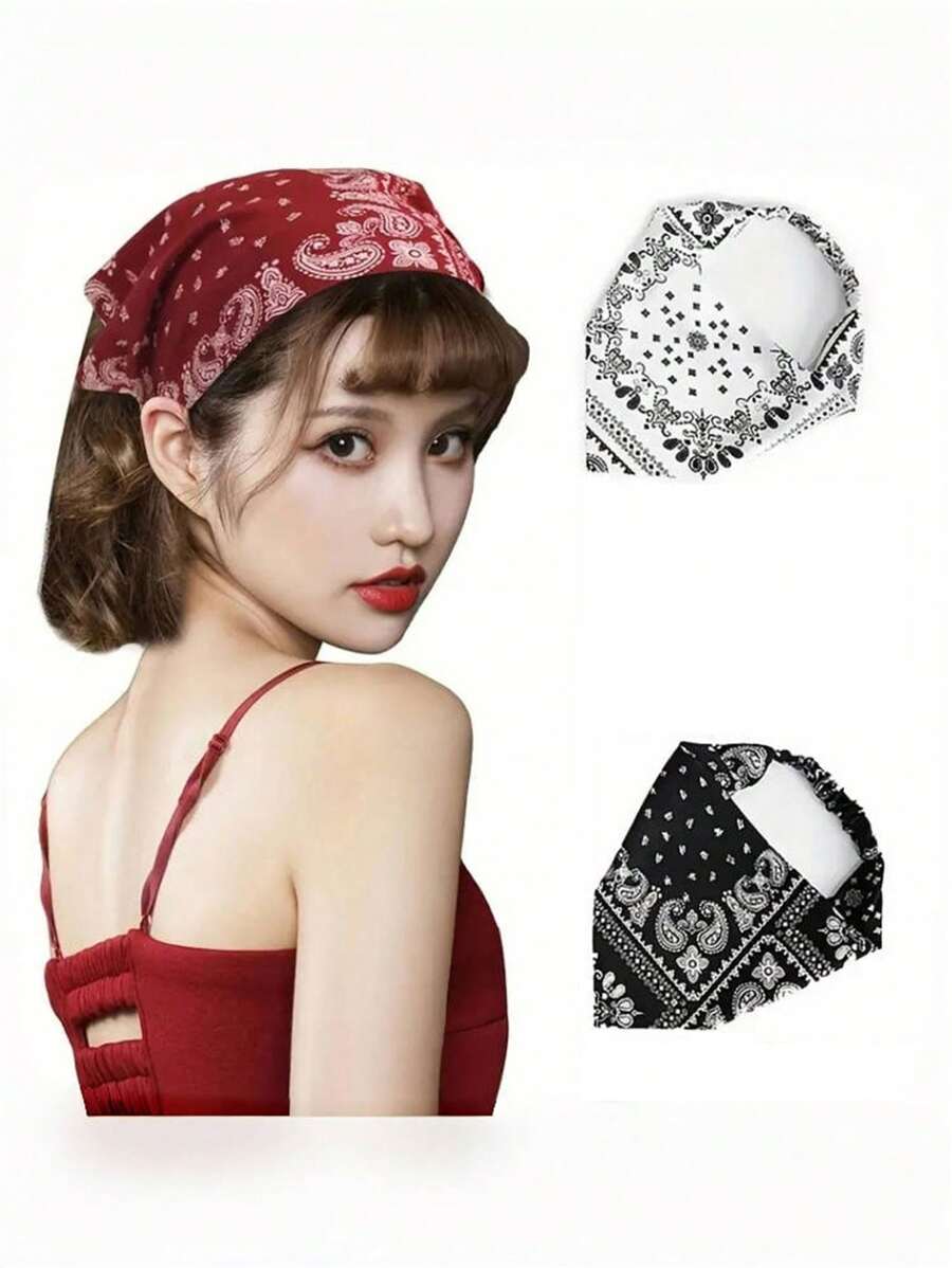 1件装女士复古优雅佩斯利花纹三角围巾，头巾，多功能发带，适合日常外出、发饰、头巾式发带，秋冬季度假装扮，女士头巾，柔软头巾