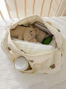 1pc Personalized INS Mommy Bag, Large Capacity Letter Embroidered Teddy Bear Tote Bag, Casual Versatile Mom Outdoor Lightweight Handbag, Multi-Functional Large Capacity Storage Tote Bag With Stroller Hook, Suitable For Daily Use, Can Be Given As A Gift To Family And Friends, School Supplies, For Teenagers, Junior High School Students, Middle School Students, High School Senior High School Students, College Students, University Students, Freshman, Sophomore, Underclassmen - Multicolor - View 4