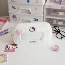 Sanrio 1pc Sanrio Hello Kitty Plush Transparent Window Pencil Case, Cute Cartoon Student Stationery Storage Bag With Zipper, Suitable For Birthday/Back To School Gifts