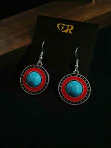 复古绿松石耳环，波西米亚风格合金时尚耳环，女士 - 綠松石 - 查看 3