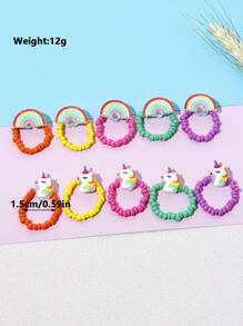 10pcs/Set Unicorn & Rainbow Bead Rings - one-size - View 3