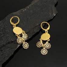 1 对复古风格优雅 18k 镀金镂空硬币流苏耳坠耳环，适合女士日常、派对和活动佩戴，母亲节、夏季珠宝礼物 - 金色 - 查看 4