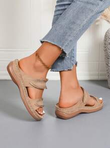 Women's Thick Sole Slippers, Casual Comfortable Flat Beach Sandals For Summer