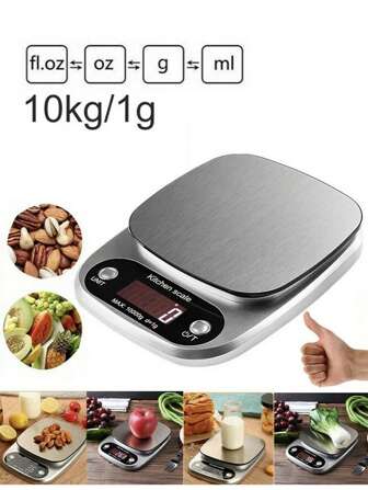  [畅销书]1 件 10kg/1g 高精度称重专用多功能咖啡秤，高精度厨房电子秤，不锈钢液晶电子高清显示高精度秤，食物秤，意大利手持式咖啡秤，精准烘焙工具厨房秤，咖啡豆称重器，厨房配件，烘焙工具，适用于厨房烘焙和烹饪、减肥和营养饮食。（不含电池）