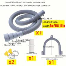 5pcs 1/2/3 Meters Extra Large Thick Extension Tube, Universal Multi-Size Outlet Water Hose, Washing Machine Drain Hose, Multi-Head Drain Hose For Dishwasher, Washing Machine Drain Pipe Extension