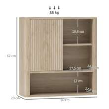 HOMCOM Armario de Baño de Pared Mueble de Baño Colgar con Estantes Ajustables Puerta Corredera Compartimentos y Diseño con Perfil Curvo 60x20x62 cm Natural - 60x20x62 cm - Ver 5