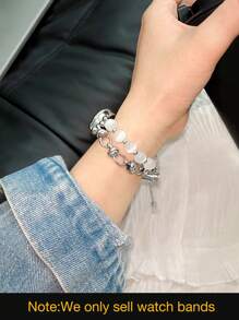 1pc Women's White Jade Green Metallic Elegant Cat Eye Stone Chain Band Strap For 8Pro/9Pro, 8/8NFC/9/9NFC Smartwatch
